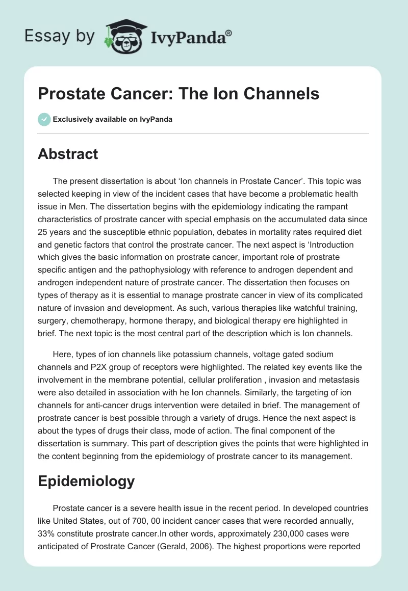 Prostate Cancer: The Ion Channels. Page 1