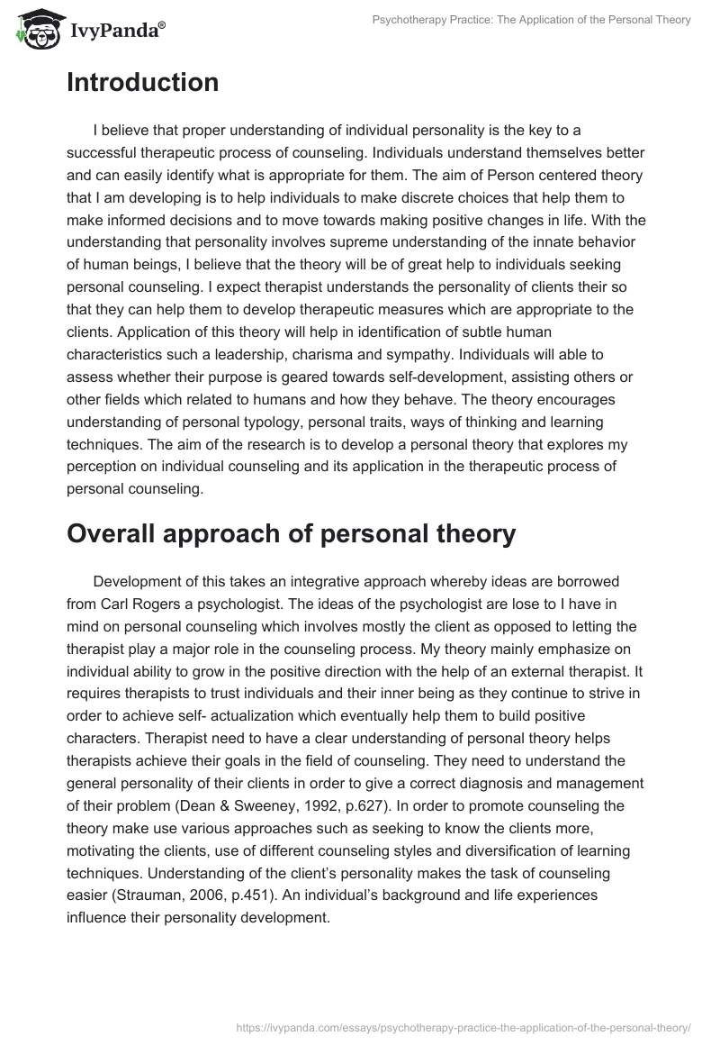 Psychotherapy Practice: The Application of the Personal Theory. Page 2
