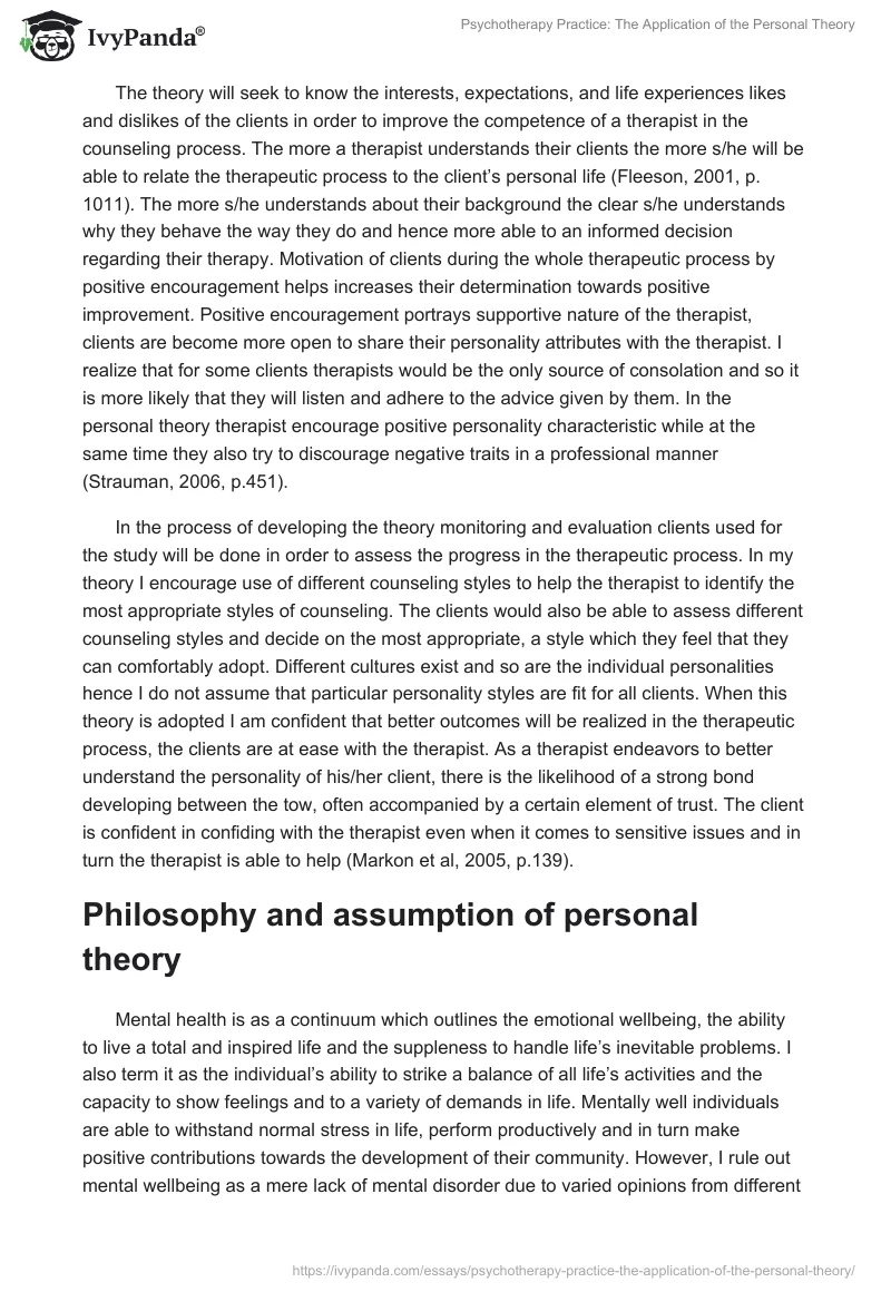 Psychotherapy Practice: The Application of the Personal Theory. Page 3