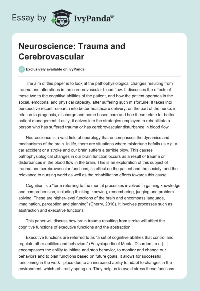 Neuroscience: Trauma and Cerebrovascular. Page 1