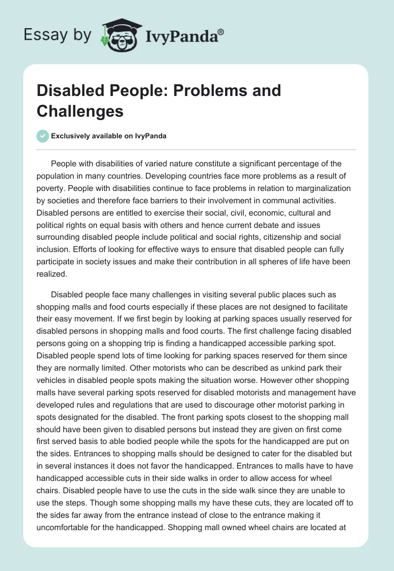 Disabled People: Problems and Challenges. Page 1