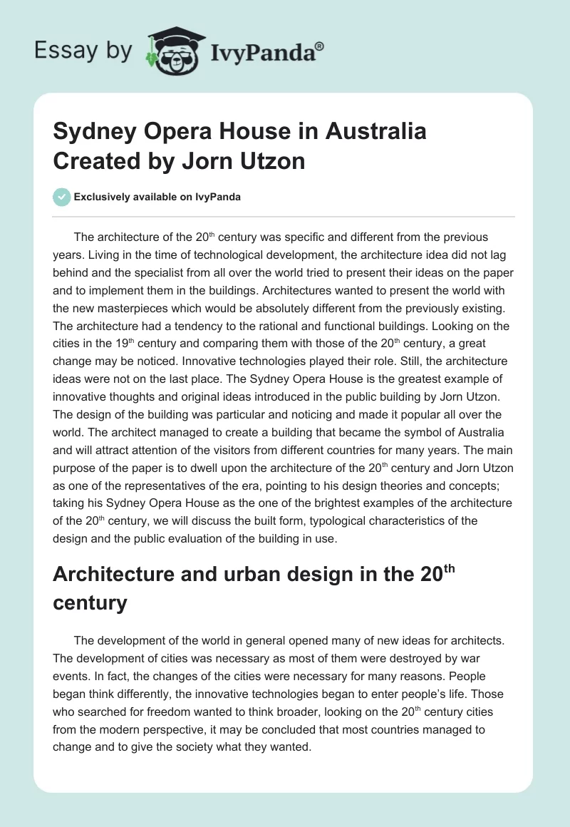 Sydney Opera House in Australia Created by Jorn Utzon. Page 1
