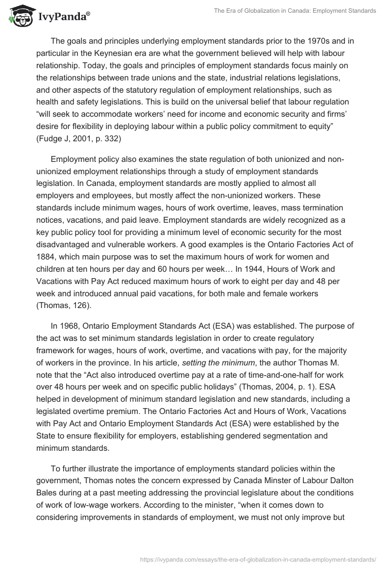 The Era of Globalization in Canada: Employment Standards. Page 2