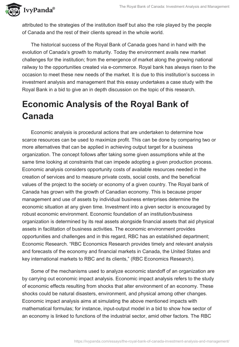The Royal Bank of Canada: Investment Analysis and Management. Page 2