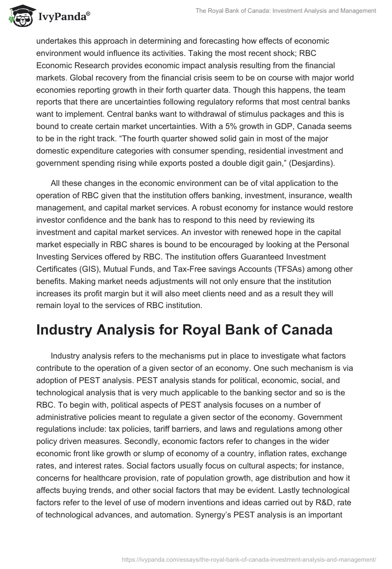The Royal Bank of Canada: Investment Analysis and Management. Page 3