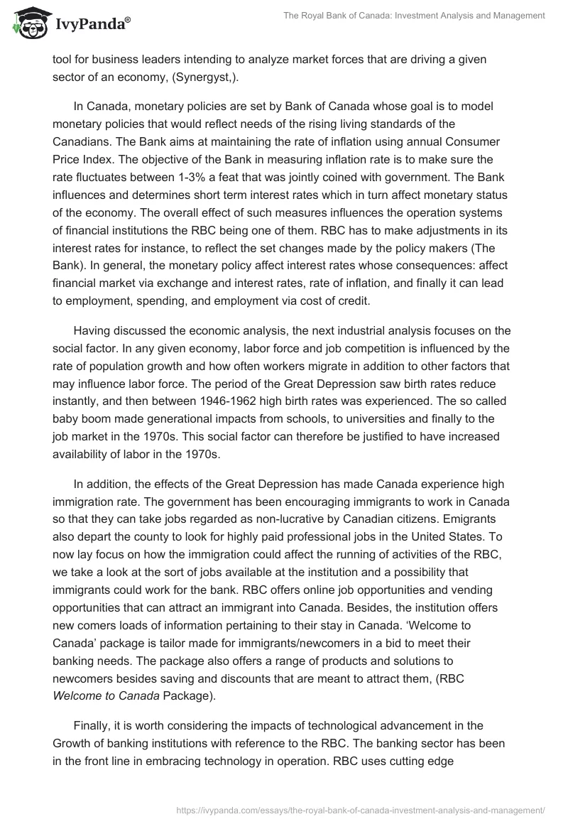The Royal Bank of Canada: Investment Analysis and Management. Page 4