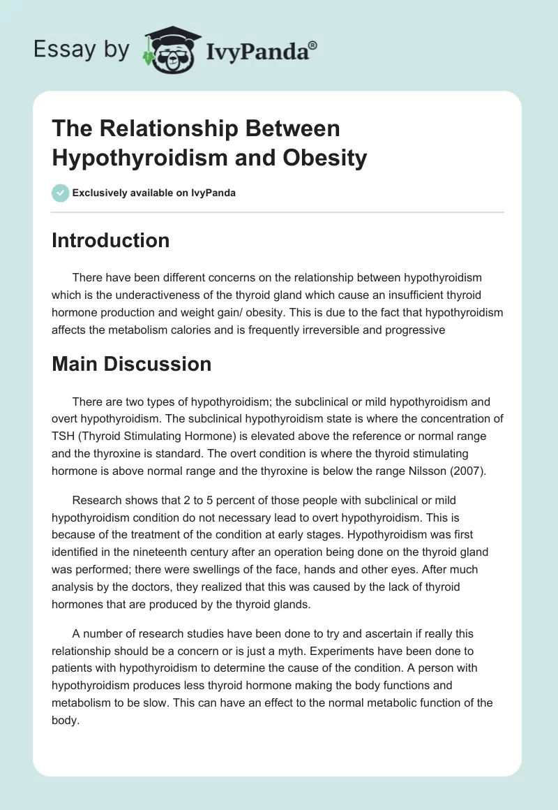 The Relationship Between Hypothyroidism and Obesity. Page 1