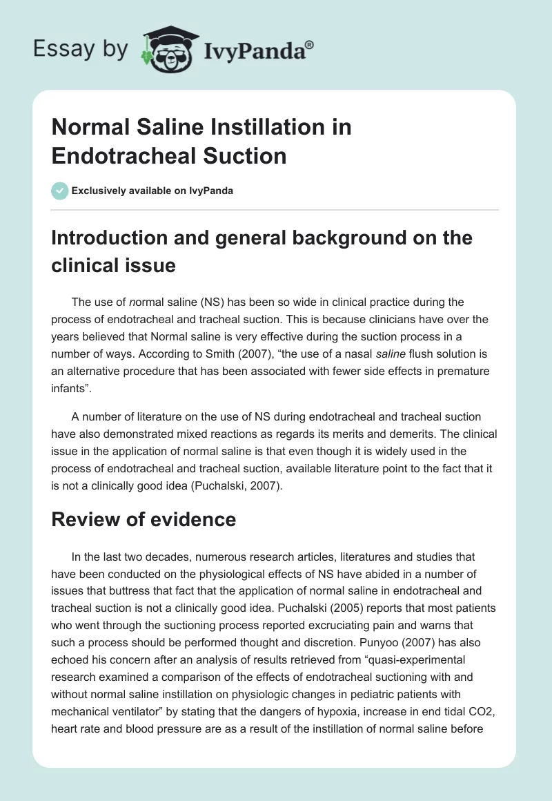 Normal Saline Instillation in Endotracheal Suction. Page 1