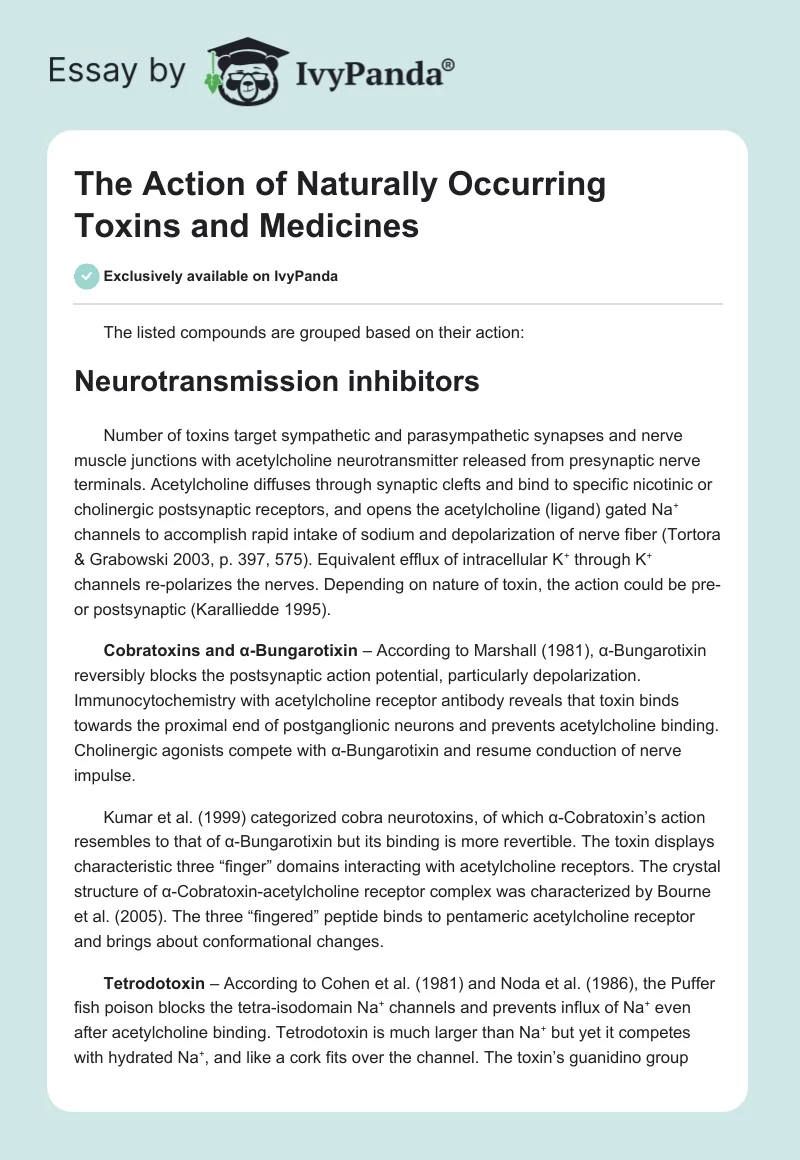 The Action of Naturally Occurring Toxins and Medicines. Page 1