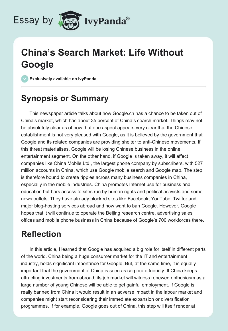 China’s Search Market: Life Without Google. Page 1