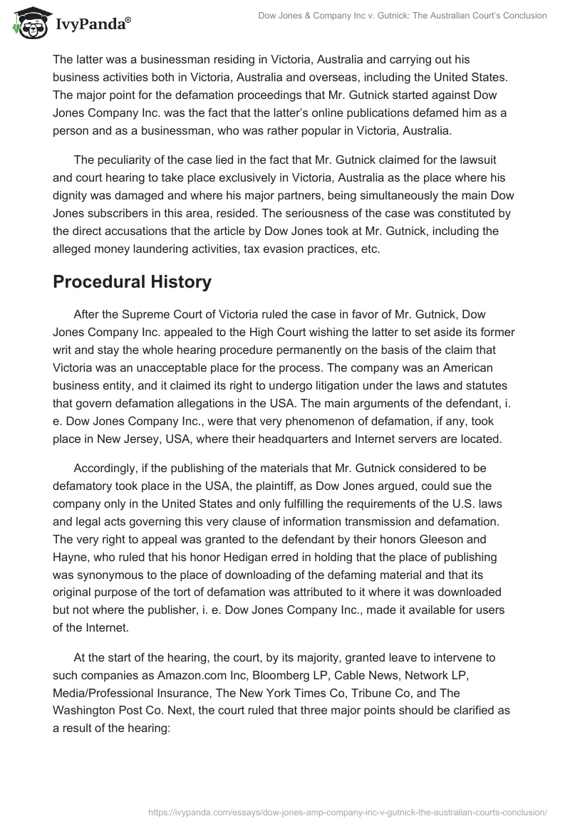Dow Jones & Company Inc. vs. Gutnick: The Australian Court’s Conclusion. Page 2