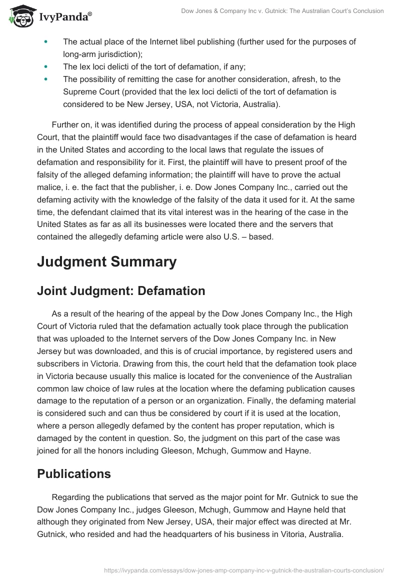 Dow Jones & Company Inc. vs. Gutnick: The Australian Court’s Conclusion. Page 3