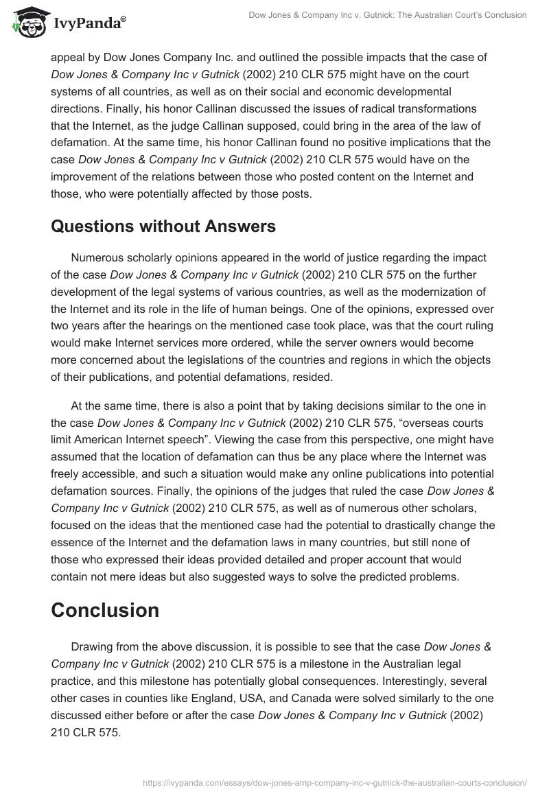 Dow Jones & Company Inc. vs. Gutnick: The Australian Court’s Conclusion. Page 5