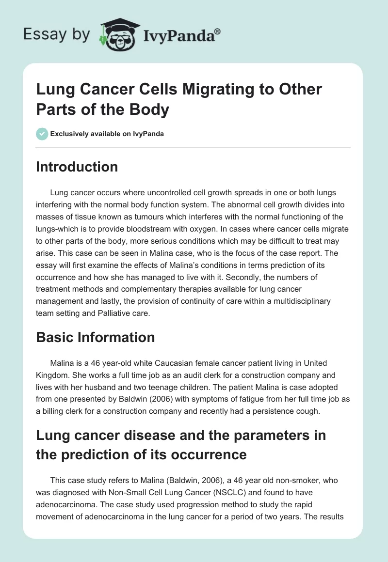 Lung Cancer Cells Migrating to Other Parts of the Body. Page 1