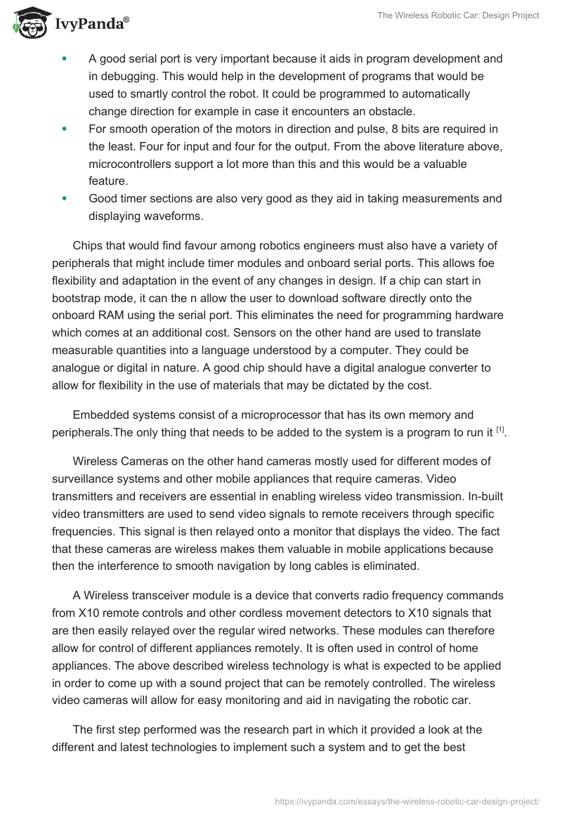 The Wireless Robotic Car: Design Project. Page 3