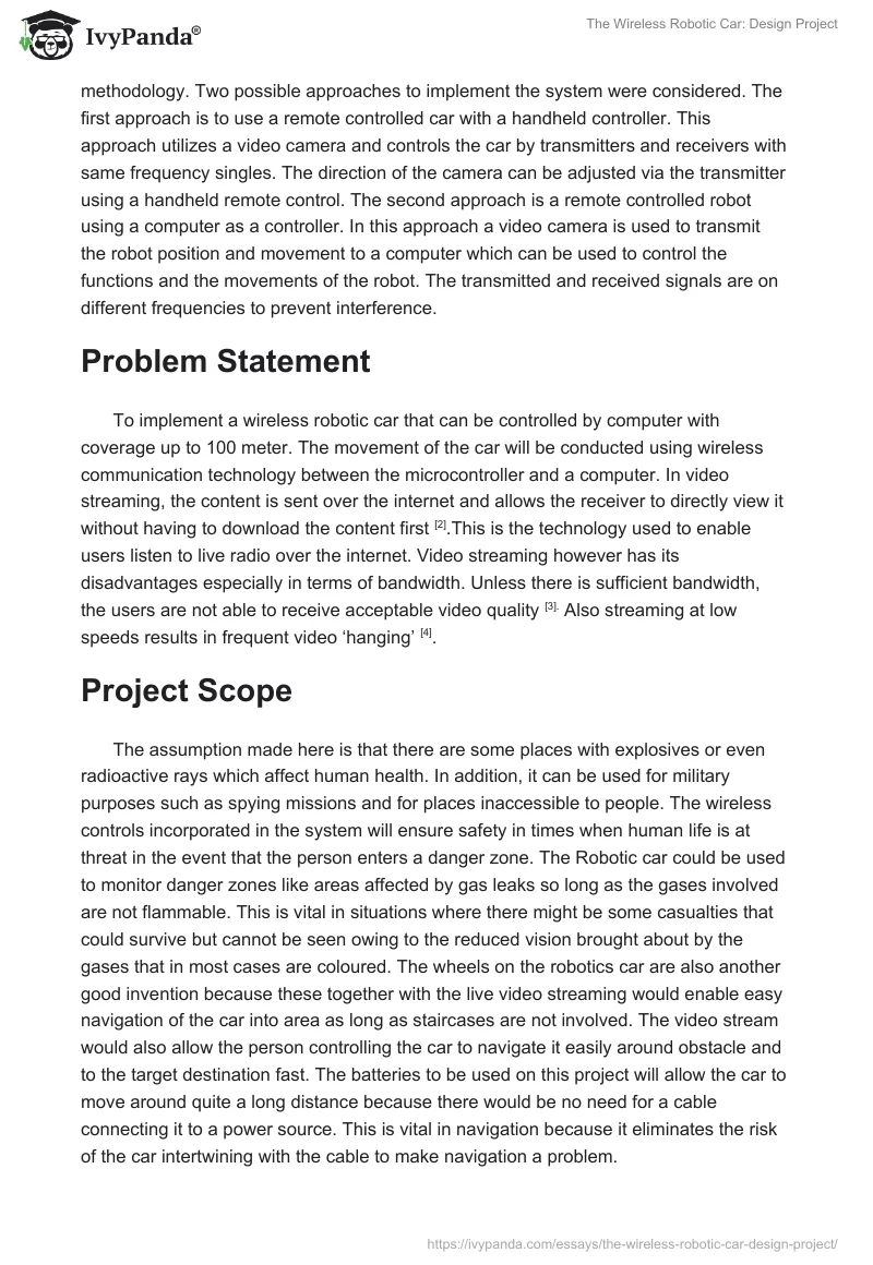 The Wireless Robotic Car: Design Project. Page 4