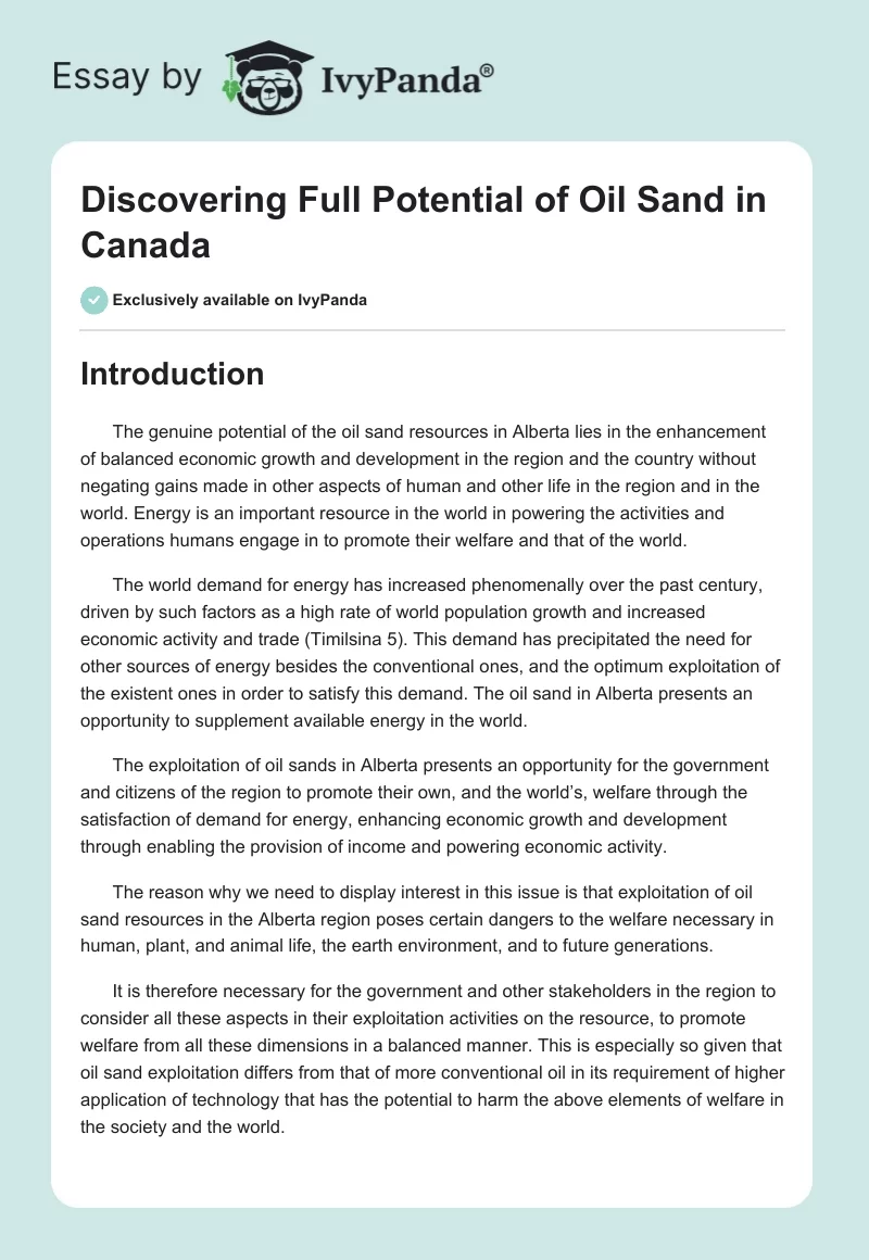 Discovering Full Potential of Oil Sand in Canada. Page 1