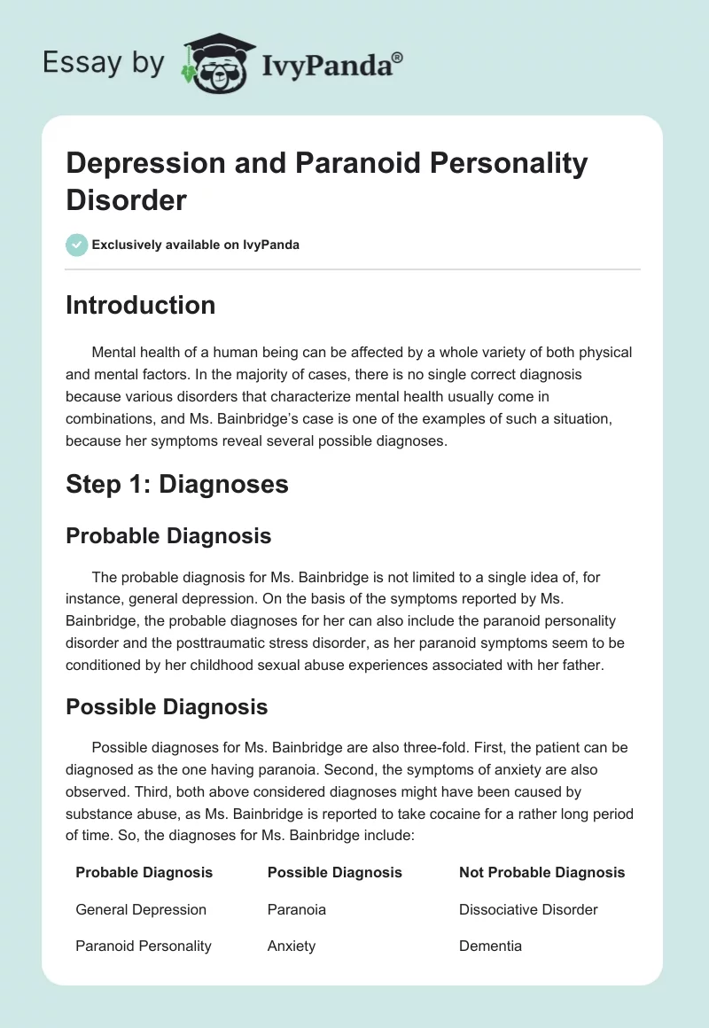 Depression and Paranoid Personality Disorder. Page 1