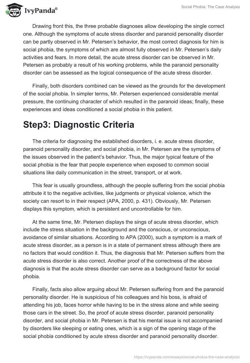 Social Phobia: The Case Analysis. Page 2