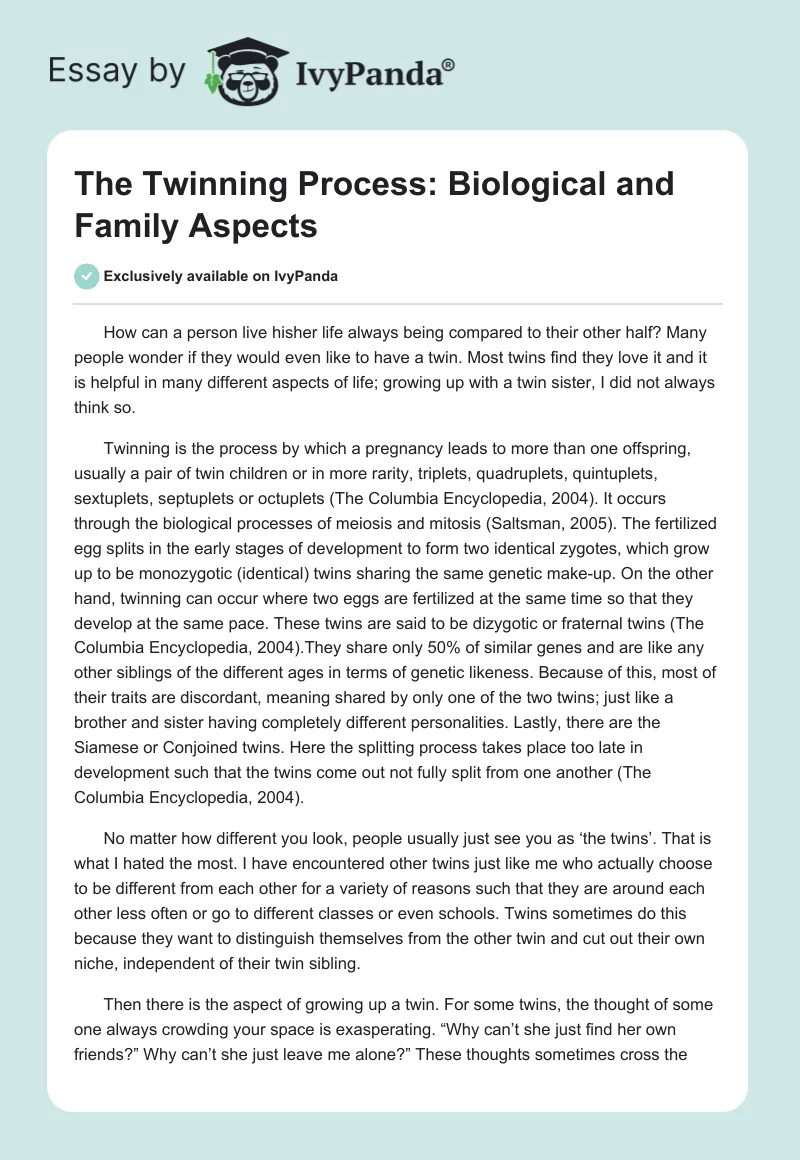 The Twinning Process: Biological and Family Aspects. Page 1