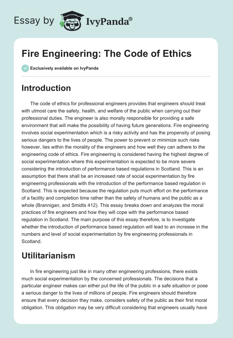 Fire Engineering: The Code of Ethics. Page 1