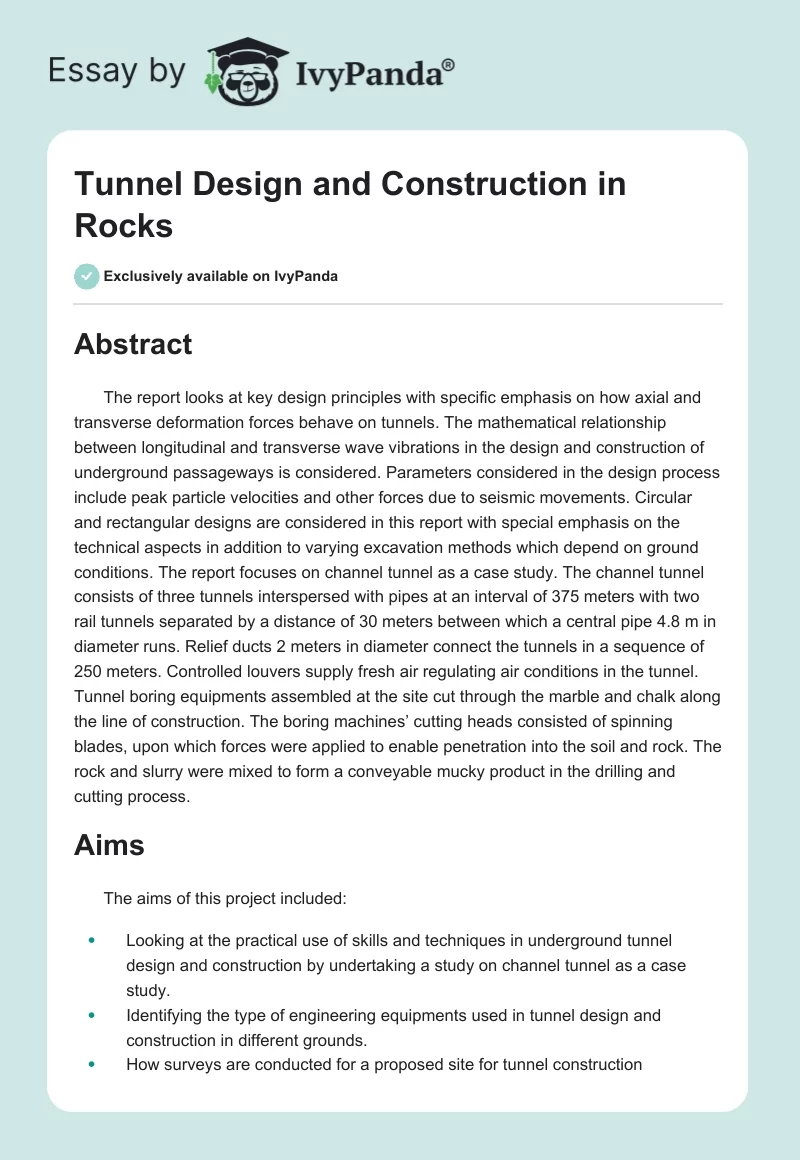 Tunnel Design and Construction in Rocks. Page 1
