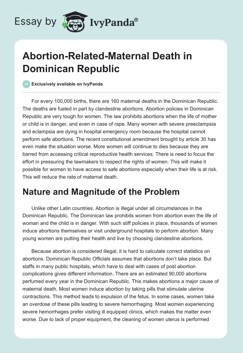 Abortion-Related-Maternal Death in Dominican Republic. Page 1