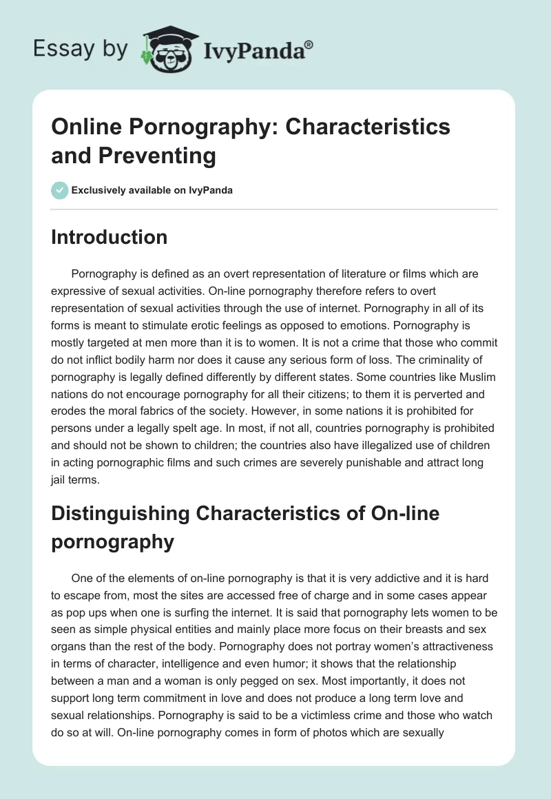 Online Pornography: Characteristics and Preventing. Page 1