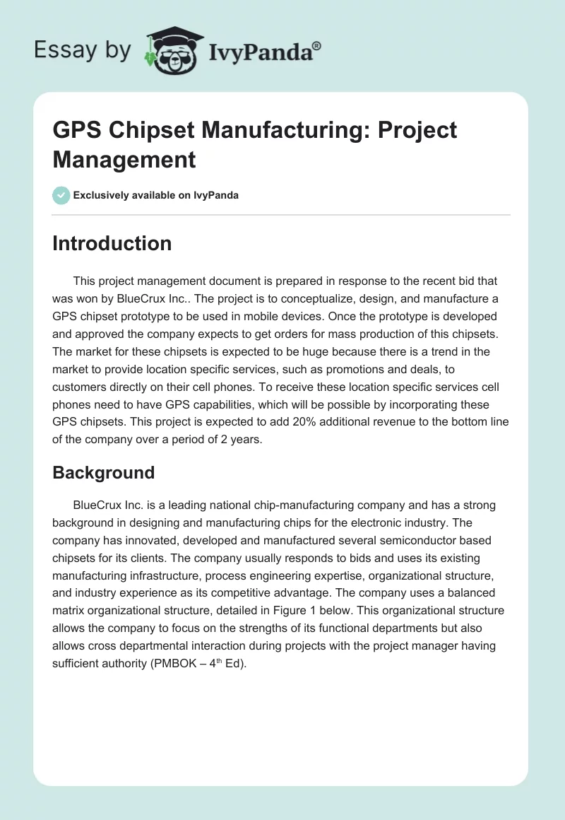 GPS Chipset Manufacturing: Project Management. Page 1