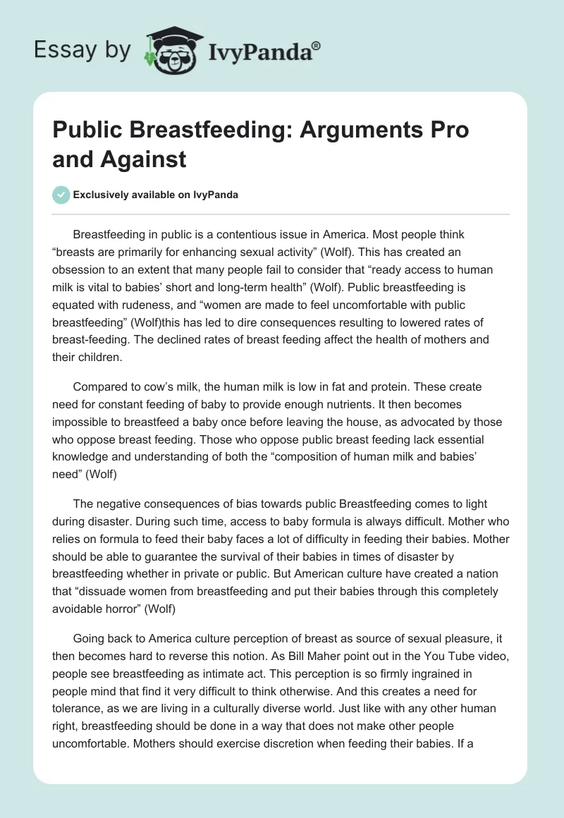 Public Breastfeeding: Arguments Pro and Against. Page 1