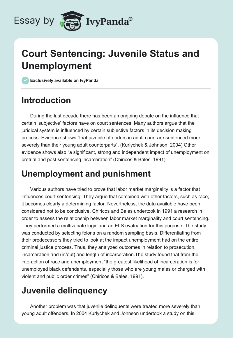Court Sentencing: Juvenile Status and Unemployment. Page 1
