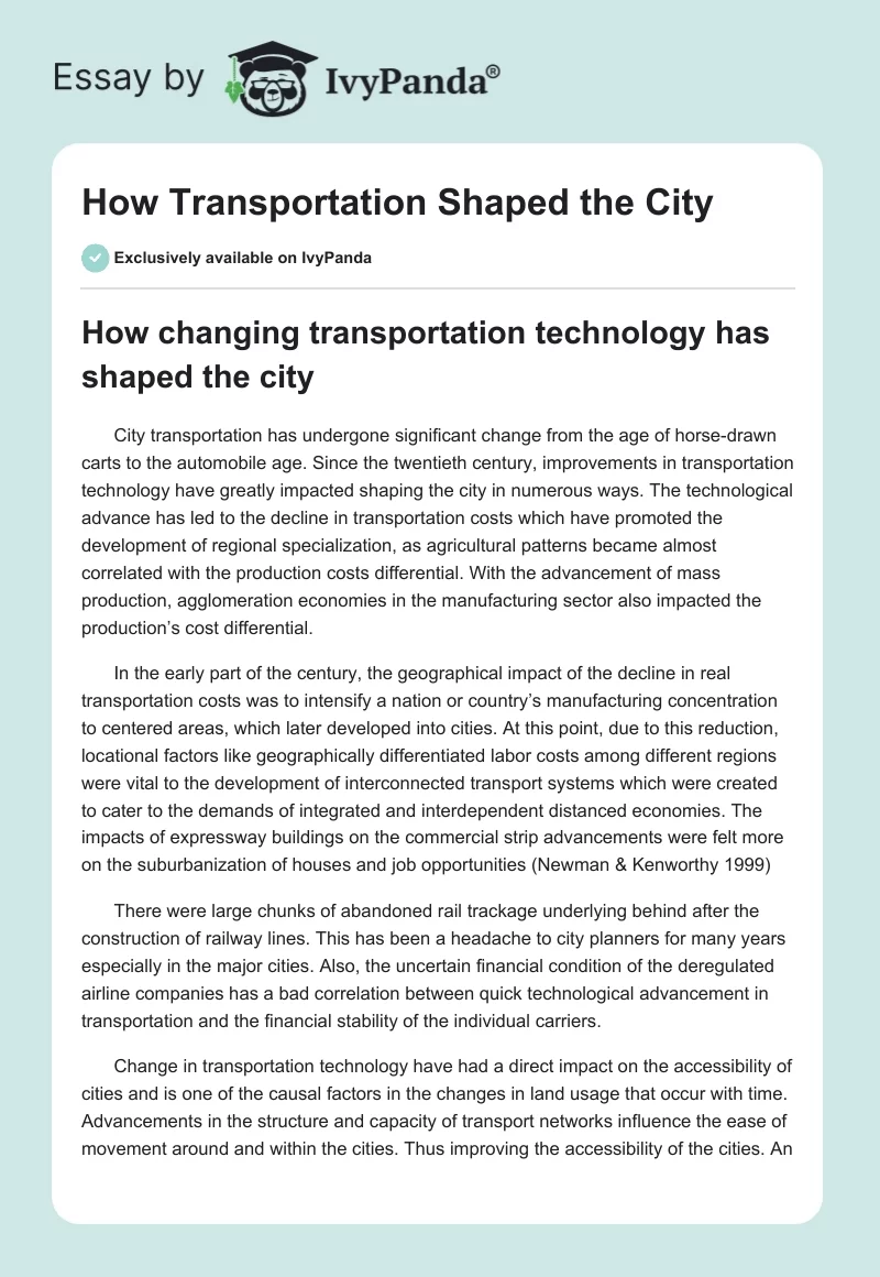 How Transportation Shaped the City. Page 1