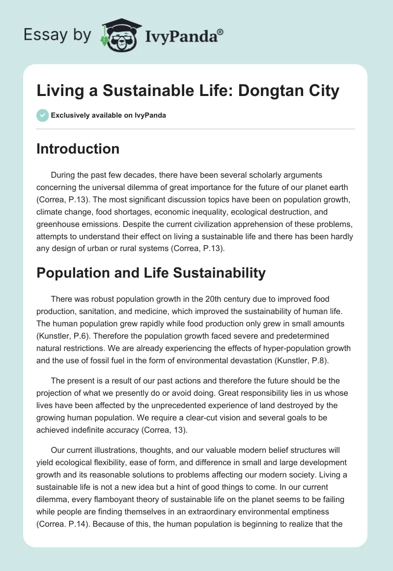 Living a Sustainable Life: Dongtan City. Page 1