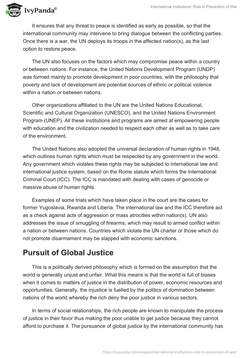 International Institutions’ Role in Prevention of War. Page 2