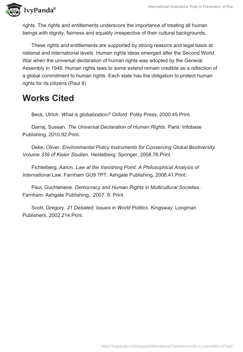 International Institutions’ Role in Prevention of War. Page 5