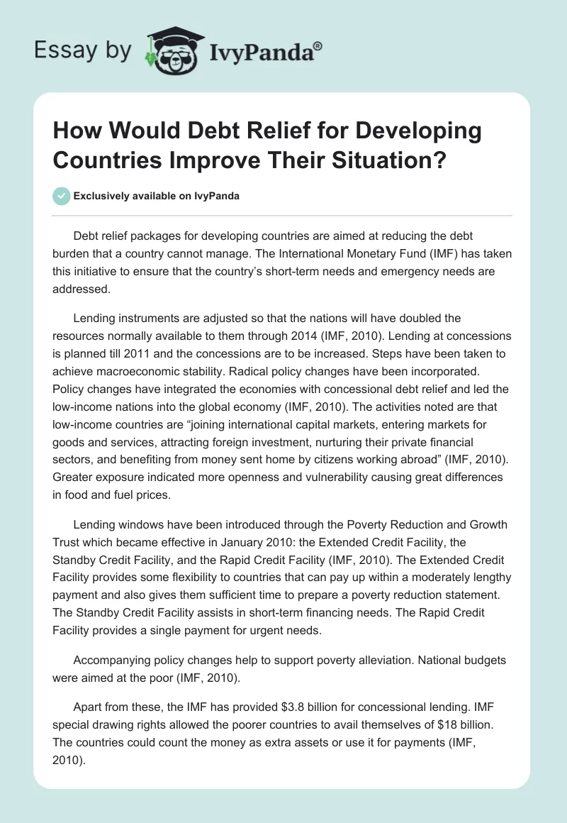 How Would Debt Relief for Developing Countries Improve Their Situation?. Page 1