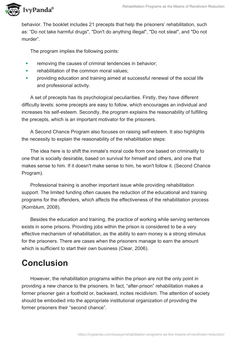 Rehabilitation Programs as the Means of Recidivism Reduction. Page 2
