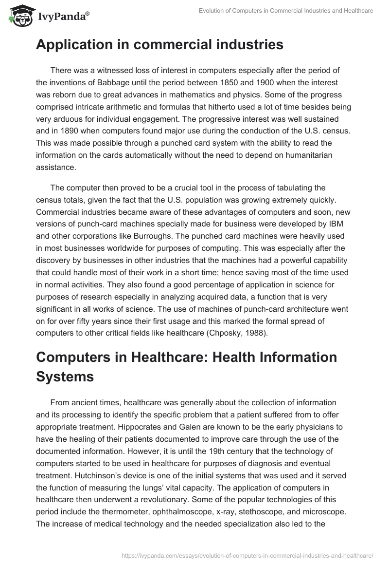 Evolution of Computers in Commercial Industries and Healthcare. Page 2