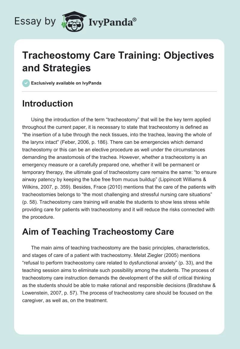 Tracheostomy Care Training: Objectives and Strategies. Page 1