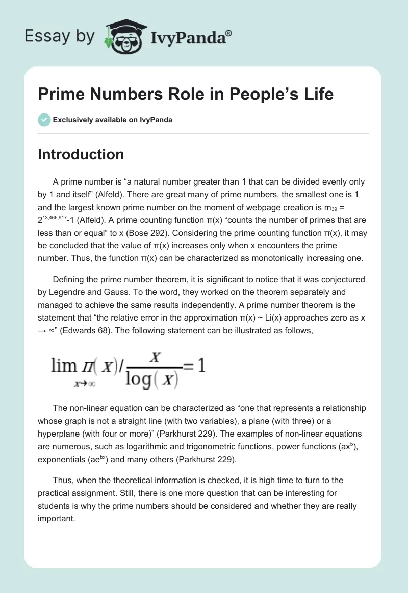 Prime Numbers Role in People’s Life. Page 1