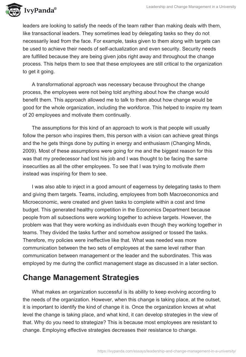 Leadership and Change Management in a University. Page 3