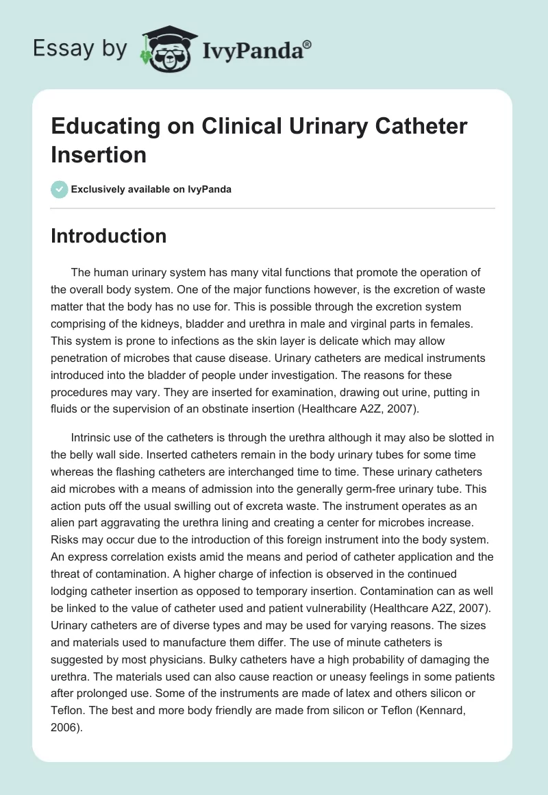 Educating on Clinical Urinary Catheter Insertion. Page 1