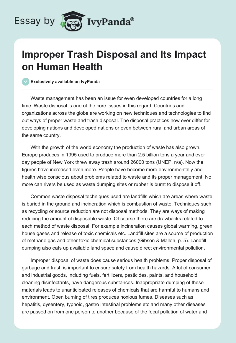 Improper Trash Disposal and Its Impact on Human Health. Page 1