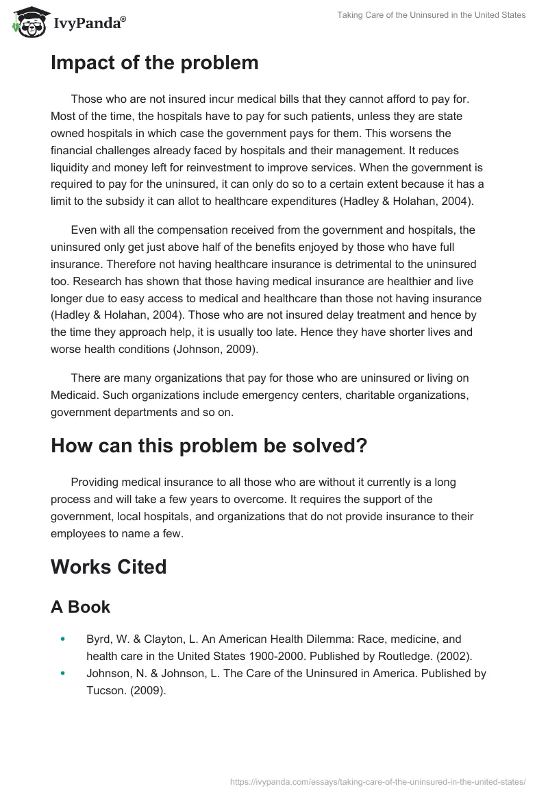 Taking Care of the Uninsured in the United States. Page 2