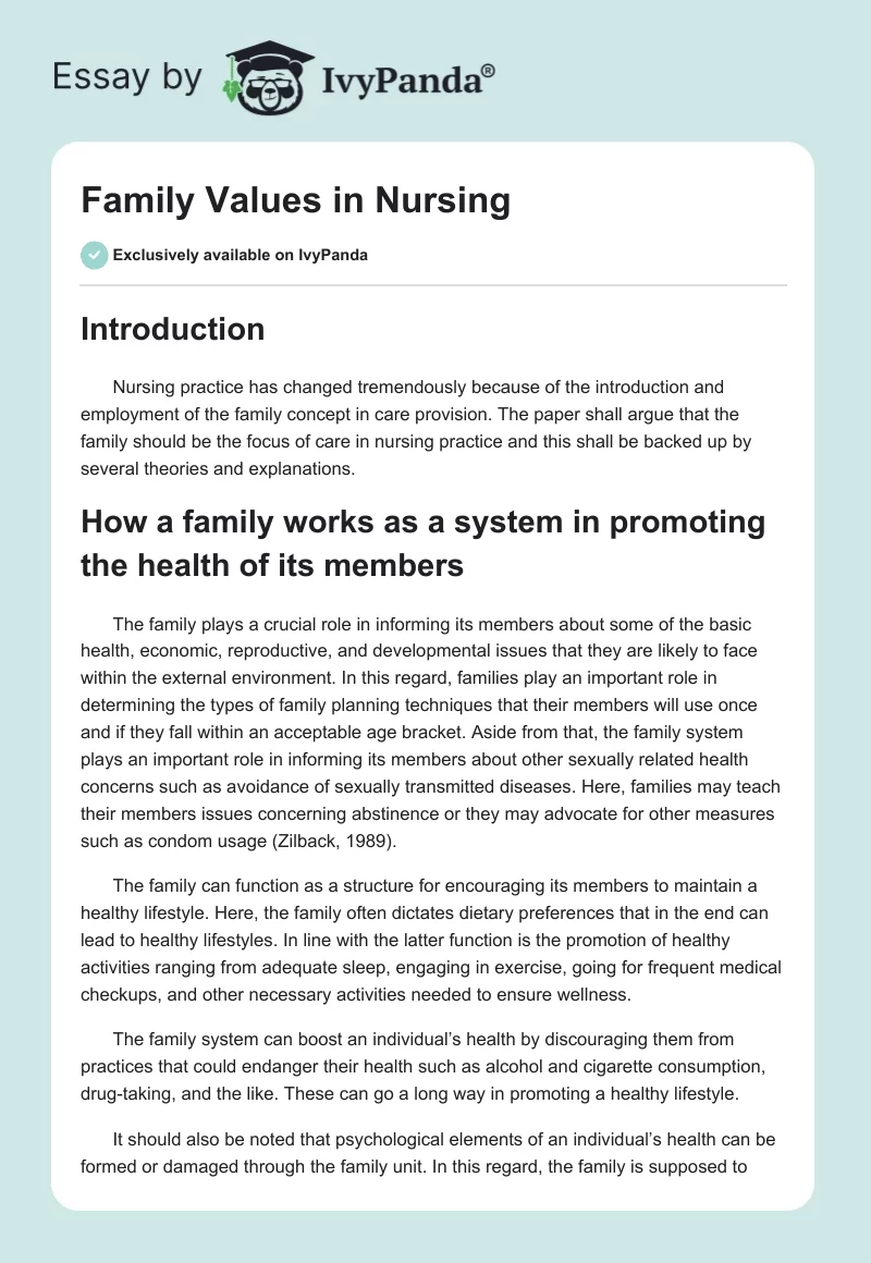 Family Values in Nursing. Page 1