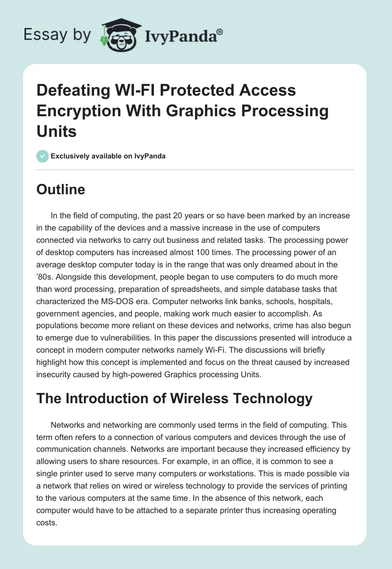 Defeating WI-FI Protected Access Encryption With Graphics Processing Units. Page 1