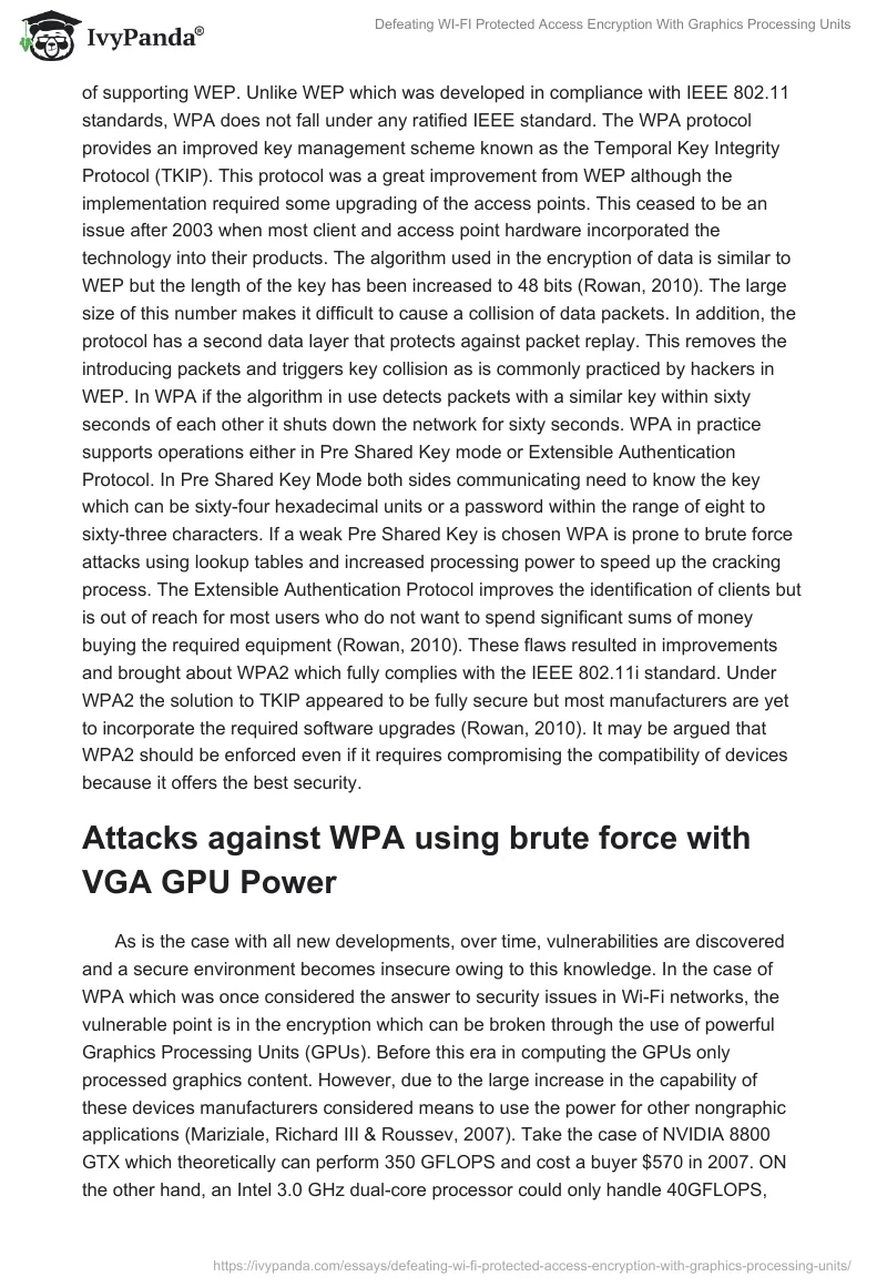 Defeating WI-FI Protected Access Encryption With Graphics Processing Units. Page 5