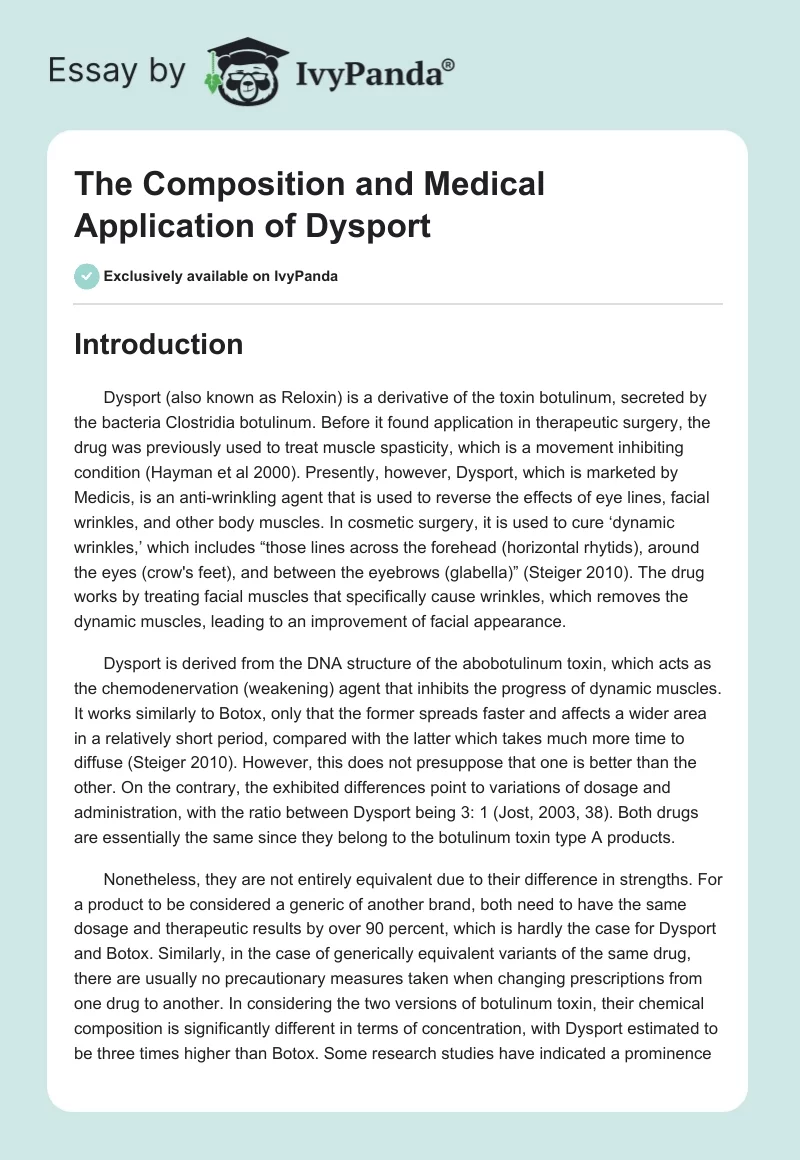 The Composition and Medical Application of Dysport. Page 1