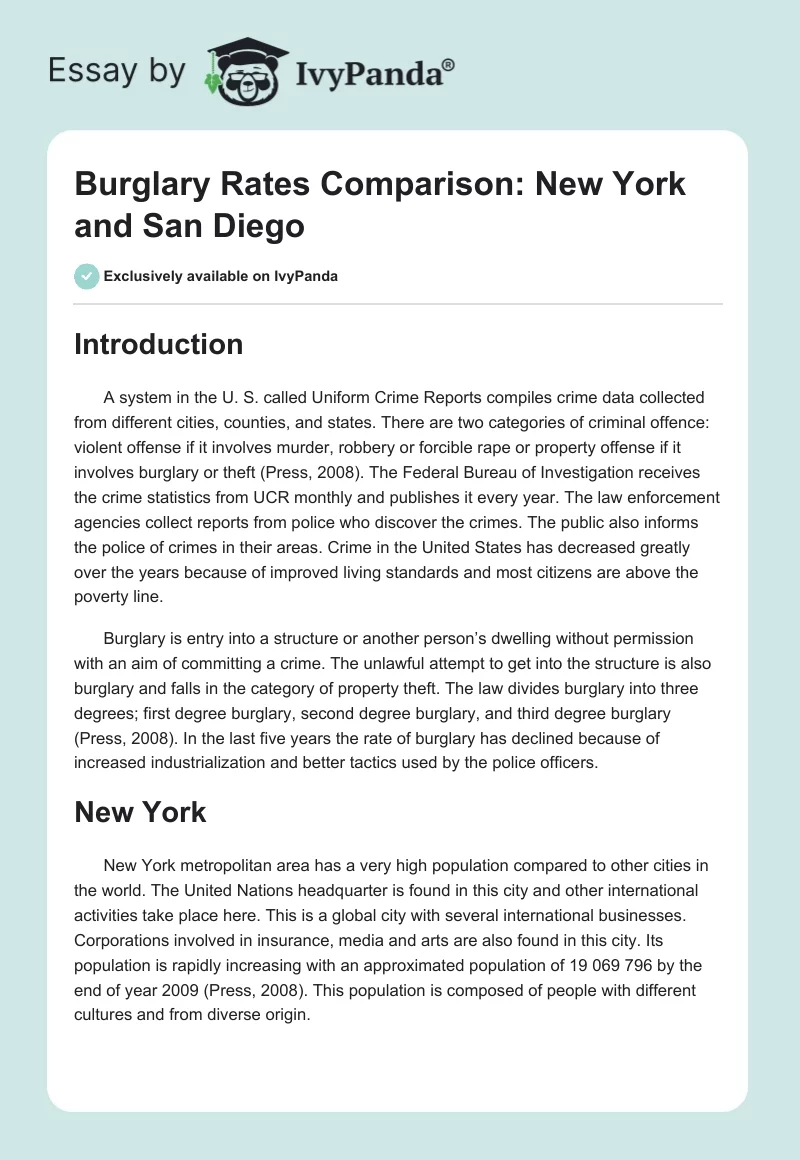 Burglary Rates Comparison: New York and San Diego. Page 1