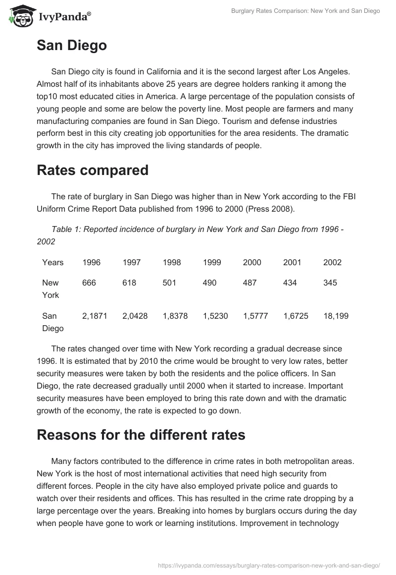 Burglary Rates Comparison: New York and San Diego. Page 2